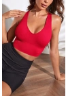 Kadın Kırmızı Derin Göğüs Dekolteli Şık Crop Top Bluz – Şık, Rahat ve Kolay Kombinlenebilir