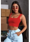 Kadın Kırmızı Kalın Askılı Crop Top Büstiyer – Modern ve Şık Tasarım