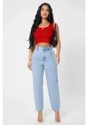 Kadın Kırmızı Kare Yaka Crop Top Bluz