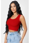 Kadın Kırmızı Kare Yaka Crop Top Bluz