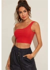 Kadın Kırmızı Tek Omuz Crop Büstiyer