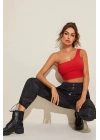 Kadın Kırmızı Tek Omuz Crop Büstiyer