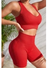 Kadın Kırmızı Yüksek Bel Çapraz Sırt Detaylı Şortlu Gecelik Takım