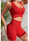 Kadın Kırmızı Yüksek Bel Çapraz Sırt Detaylı Şortlu Gecelik Takım
