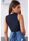 Kadın Lacivert Çapraz Bağlamalı Crop Top Büstiyer