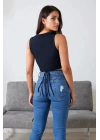 Kadın Lacivert Çapraz Bağlamalı Crop Top Büstiyer – Modern ve Şık Tasarım