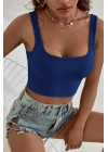 Kadın Lacivert Kalın Askılı Crop Top Büstiyer
