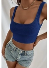 Kadın Lacivert Kalın Askılı Crop Top Büstiyer
