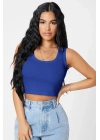 Kadın Lacivert Kare Yaka Crop Top Bluz
