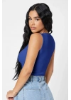 Kadın Lacivert Kare Yaka Crop Top Bluz – Şık, Rahat ve Kolay Kombinlenebilir