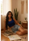 Kadın Lacivert Kare Yaka Crop Top Bluz – Şık, Rahat ve Kolay Kombinlenebilir