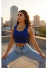 Kadın Lacivert Kare Yaka Crop Top Bluz – Şık, Rahat ve Kolay Kombinlenebilir