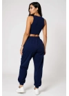 Kadın Lacivert Kaşkorse Cepli Jogger Eşofman Altı ve Crop Top Bluz – Şık, Rahat ve Kolay Kombinlenebilir