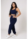 Kadın Lacivert Kaşkorse Cepli Jogger Eşofman Altı ve Crop Top Bluz – Şık, Rahat ve Kolay Kombinlenebilir