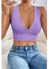 Kadın Lila Çapraz Sırt Detaylı Şık Crop Top Büstiyer