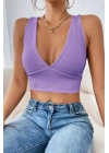Kadın Lila Çapraz Sırt Detaylı Şık Crop Top Büstiyer