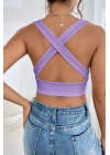 Kadın Lila Çapraz Sırt Detaylı Şık Crop Top Büstiyer