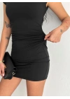Kadın Mini Elbise Yarım Balıkçı Yaka Vücuda Oturan Şık Günlük Elbise - Siyah
