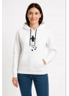 Kadın 3 İplik Pamuklu Kapüşonlu Hoodie Sweatshirt Nihilist Penguen Baskılı - Beyaz