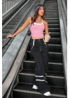 Kadın Pembe Beyaz Çift Renk Çapraz Askılı Crop Top Bluz – Şık, Rahat ve Kolay Kombinlenebilir