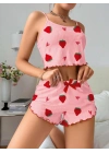 Kadın Pembe Çilek desenli Şortlu Pijama Takımı 5056