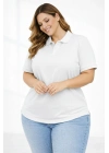Kadın Pike Kumaş Düğmeli Yaka Battal Büyük Beden Günlük Kısa kol Tişört T-shirt - Beyaz