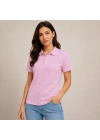 Kadın Polo Yaka Pike Kumaş Düğmeli Basic Tişört Günlük Rahat - Pembe