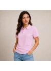 Kadın Polo Yaka Pike Kumaş Düğmeli Basic Tişört Günlük Rahat - Pembe