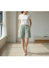 Kadın Pötikareli Şort – Beli Lastikli Bağcıklı, Cepli, Rahat Kesim Günlük Yazlık Şort - Mint Yeşili