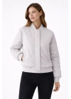 Kadın Premium Bomber Ceket Çıtçıt Kapamalı, Ribana Manşetli, Astarlı, Regular Fit Mont - Beyaz