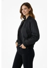 Kadın Premium Bomber Ceket Çıtçıt Kapamalı, Ribana Manşetli, Astarlı, Regular Fit Mont - Siyah