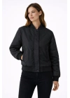Kadın Premium Bomber Ceket Çıtçıt Kapamalı, Ribana Manşetli, Astarlı, Regular Fit Mont - Siyah