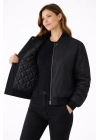 Kadın Premium Bomber Ceket Çıtçıt Kapamalı, Ribana Manşetli, Astarlı, Regular Fit Mont - Siyah