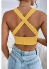 Kadın Sarı Çapraz Sırt Detaylı Şık Crop Top Büstiyer