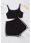 Kadın Siyah Askılı Crop Top ve Şortlu Gecelik Takım