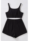 Kadın Siyah Askılı Crop Top ve Şortlu Gecelik Takım