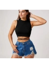 Kadın Siyah Çapraz Bağlamalı Crop Top Büstiyer – Modern ve Şık Tasarım