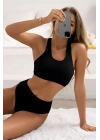 Kadın Siyah Çapraz Sırt Detaylı Iç Çamaşır Takımı