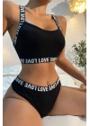 Kadın Siyah Çapraz Sırt Ve Love Yazı Detaylı Iç Çamaşır Takımı