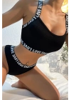 Kadın Siyah Çapraz Sırt Ve Love Yazı Detaylı Iç Çamaşır Takımı