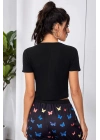 Kadın Siyah Çift Fermuarlı Yarım Kol Crop Top Bluz – Şık, Rahat ve Kolay Kombinlenebilir