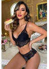 Kadın Siyah Dantel Bralet ve Slip Külotlu İç Çamaşır Takımı