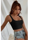 Kadın Siyah Kalın Askılı Crop Top Büstiyer