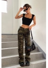 Kadın Siyah Kare Yaka Kalınlaşan Omuz Detaylı Crop Top Bluz