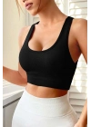 Kadın Siyah Sırtı Çapraz Lastik Detaylı Crop Top Bluz