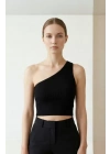 Kadın Siyah Tek Omuz Crop Büstiyer – Modern ve Şık Tasarım