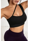 Kadın Siyah Tek Omuzlu Çapraz Askılı Crop Top Büstiyer
