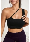 Kadın Siyah Tek Omuzlu Çapraz Askılı Crop Top Büstiyer – Modern ve Şık Tasarım