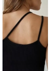 Kadın Siyah Tek Omuzlu Çapraz Askılı Crop Top Büstiyer – Modern ve Şık Tasarım