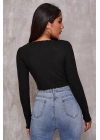 Kadın Siyah Uzun Kollu Büzdürme Bağcık Detaylı Crop Top Bluz – Şık, Rahat ve Kolay Kombinlenebilir